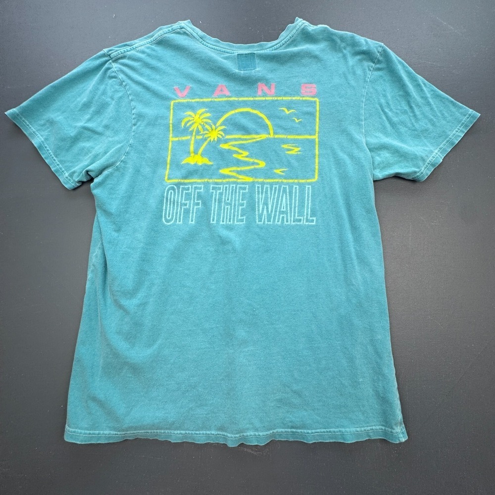 Vans Youth Large Teal Pocket T-Shirt 90s Y2K Skate Beach Surf Casual Graphic Tee